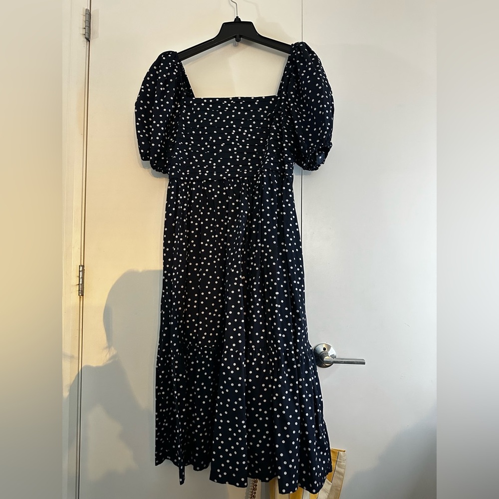 Abercrombie & Fitch Midi Navy Polka Dot Dress